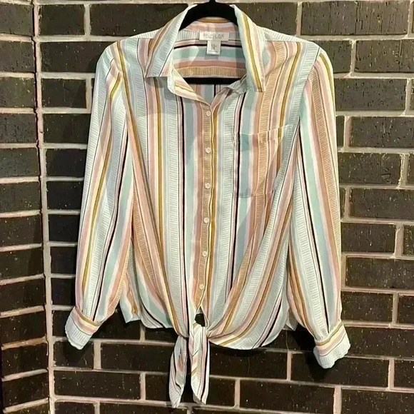 Rachel Zoe Women’s Medium Striped Tie Front 3/4 Sleeve Button Down Blouse - Picture 1 of 8